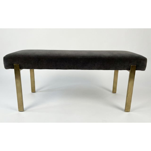 Contemporary Custom Mohair and Unlacquered Brass Bench For Sale - Image 3 of 3