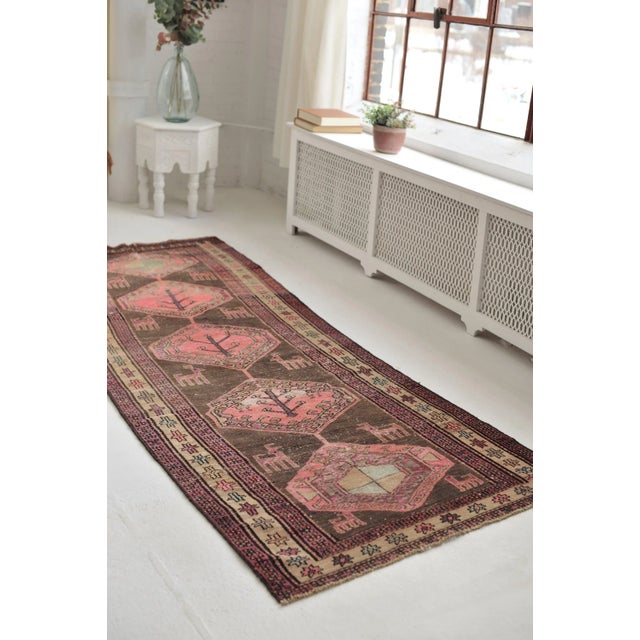 Vintage Nomadic Pink, Purple, Charcoal & Black Runner Rug , 3.5 x 9.8 For Sale - Image 4 of 11