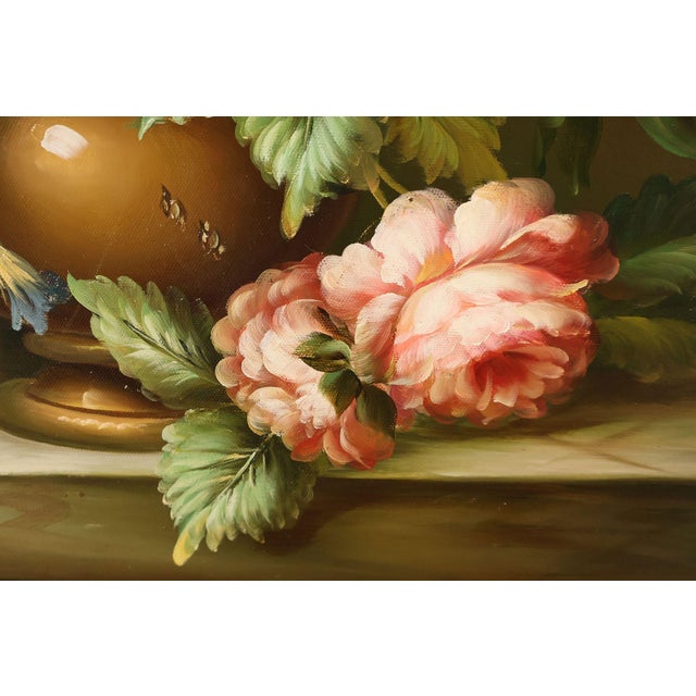 Oil Painting Botanical Still Life in Carved Wood Gold Leaf Frame Signed Heather For Sale - Image 12 of 18