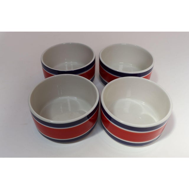 Set of Four Vintage Italian Red, White and Blue Striped Ceramic Bowls by Mancioli For Sale In New York - Image 6 of 14