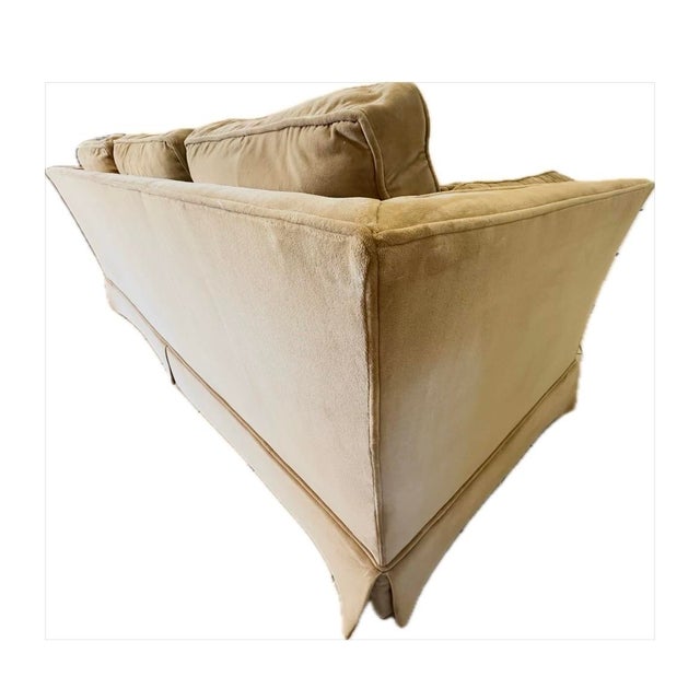 1950s Vintage MCM Baker Furniture Sand Velvet Tuxedo Sofa For Sale - Image 5 of 8
