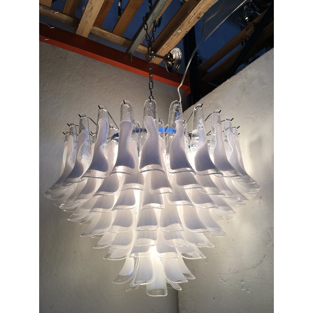 White and Transparent “Selle” Murano Glass Chandelier in Mazzega Style For Sale - Image 6 of 8