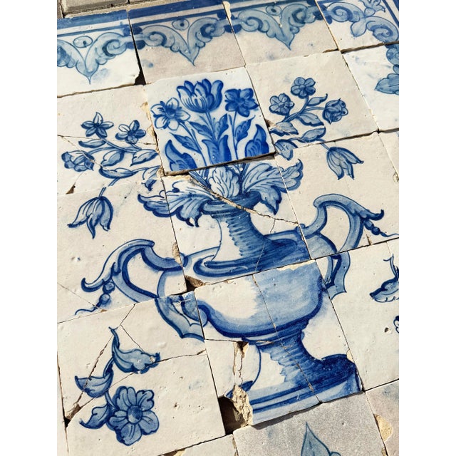 Ceramic Antique 18th Century Portuguese Baroque Blue & White Floral Tile Panel For Sale - Image 7 of 15