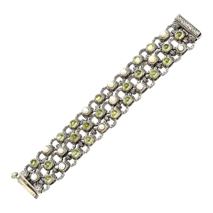 Peridot, Pearl and Sterling Silver 3 Row Custom Jeweler Ned Bowman Designed Cuff Bracelet