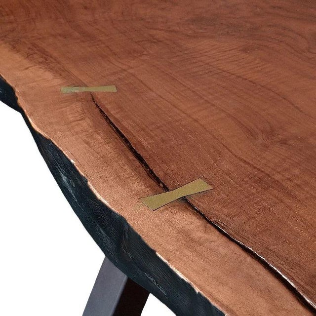 Custom 16 Feet Double Slab Claro Walnut With Cantilever Base Table - George Nakashima Inspired For Sale - Image 9 of 15