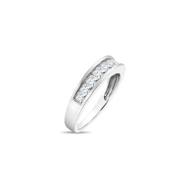 Contemporary One Carat Princess Cut Channel Wedding Band 14k White Gold, Size 9 For Sale - Image 3 of 4