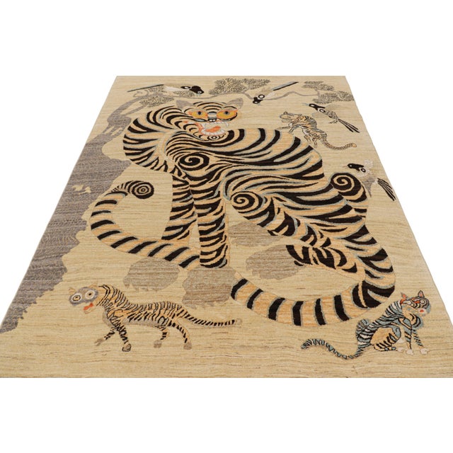 2010s Rug & Kilim’s Contemporary Tiger Rug With Beige, Gold and Brown Pictorials For Sale - Image 5 of 7