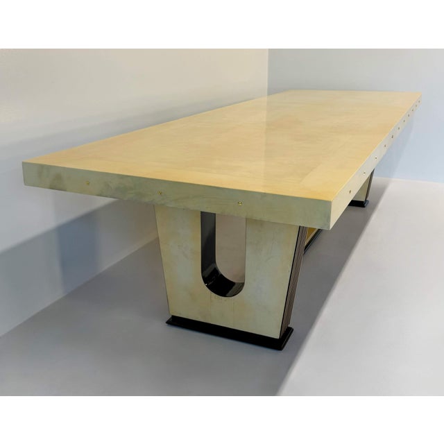 1940s Art Deco Italian Parchment Maple, Black and Brass Stars Table, 1940s For Sale - Image 5 of 17