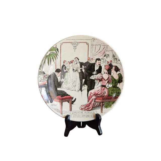 French Provincial Boch Frères "Le Dimanche Mondain" Decorative Plate For Sale - Image 3 of 9
