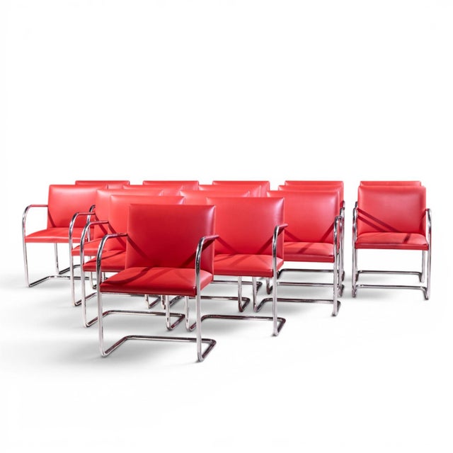 Mid-Century Modern Mies Van Der Rohe for Knoll Brno Mid Century Cantilever Chrome Dining Chairs - Set of 16 For Sale - Image 3 of 11