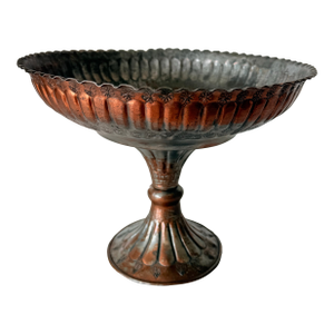 Mid 20th Century Copper and Tin Pedestal Compote Bowl