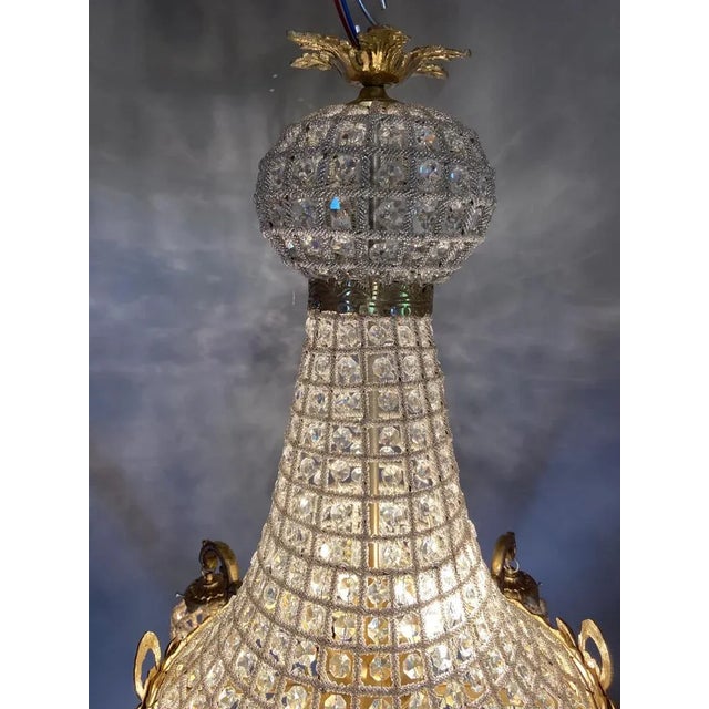 Metal Late 20thC French Louis XVI Gold Swan Beaded Chandelier For Sale - Image 7 of 13