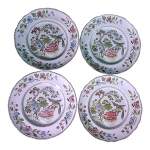 Antique Davenport Green Multicolor China Dinner Plates by Crown Staffordshire - Set of 4