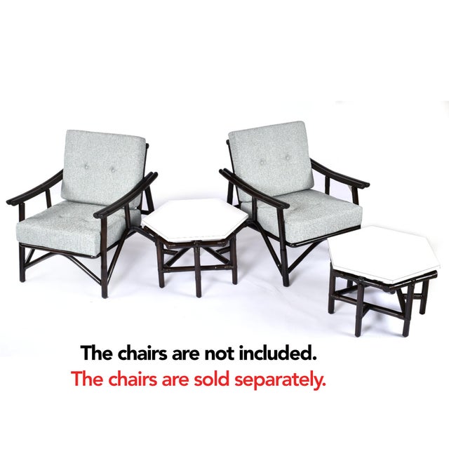 Boho Chic Pair of Ficks Reed Dark Rattan and White Hexagon Side Tables 1950s For Sale - Image 3 of 12