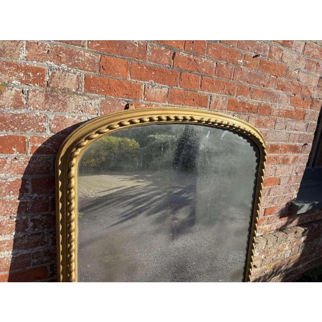 A Fabulous large Antique English 19th Century arched top carved wood & gesso gilt ribbed Overmantle Mirror, with original...