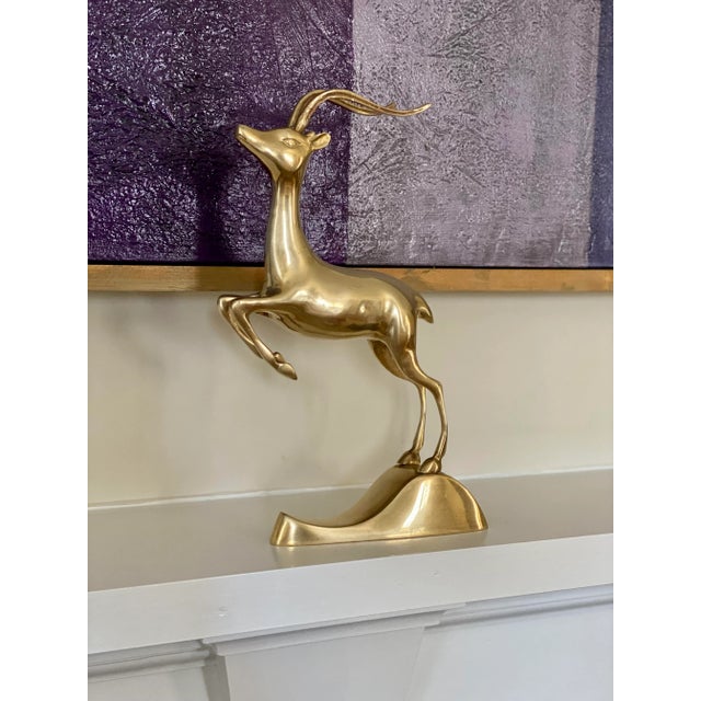 Mid Century Brass Galloping Gazelle- Vintage Brass Shelf Decor For Sale - Image 11 of 11