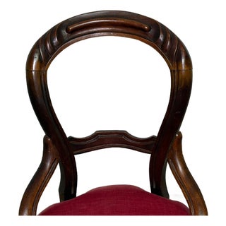 Antique Victorian Mahogany Balloon Back Parlor Chair With Red Velvet Upholstery For Sale