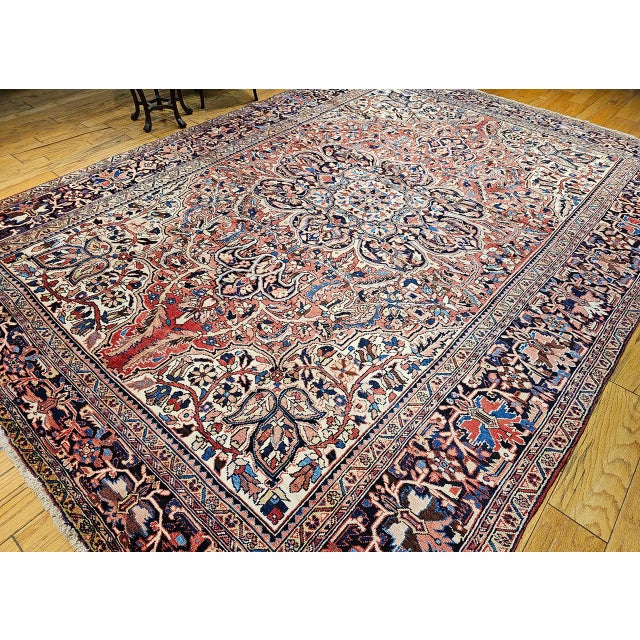 Vintage Persian Heriz Rug, Hand-Knotted Wool, Geometric Medallion Pattern, Red & Ivory, 10x13 For Sale In Chicago - Image 6 of 16