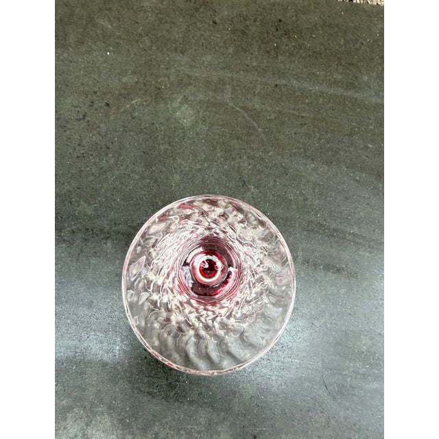 Mid-Century Modern Vintage Morgantown Fire and Ice Red Optical Glass Tom Collins Footed Tumblers - Set of 4 For Sale - Image 3 of 4