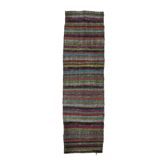 Vintage Turkish Hand-Knotted Wool Cotton Purple Kilim Runner Rug For Sale - Image 11 of 11