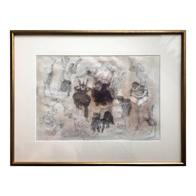 Framed Drawing by Mexican Artist José Luis Cuevas For Sale