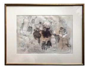 Framed Drawing by Mexican Artist José Luis Cuevas