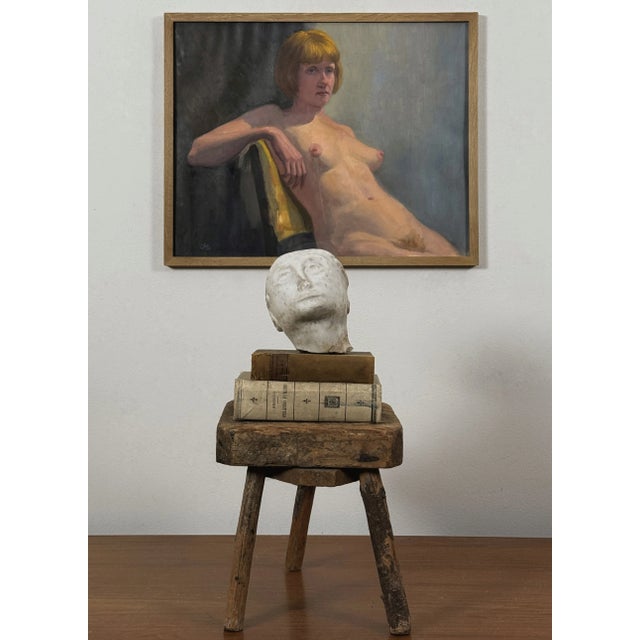 Vintage Realist Oil Study of Seated Woman, Signed (c. 1970, Oil on Canvas Paper). Signed in the lower left corner. Housed...