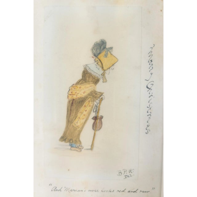 American 19th Century Americana Folk Art Watercolor and Pencil Drawing of an Old Woman For Sale - Image 3 of 8