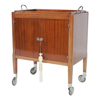 1930s Rare Kirby Beard Paris Art Deco Mahogany Bar Cabinet Trolley on Casters With Original Tray For Sale
