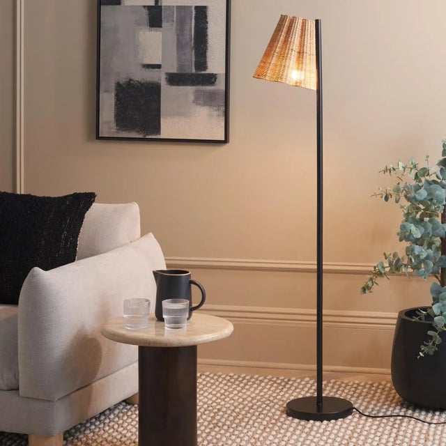 Modern Mio 60" Cane Floor Lamp in Natural/Black For Sale - Image 3 of 4