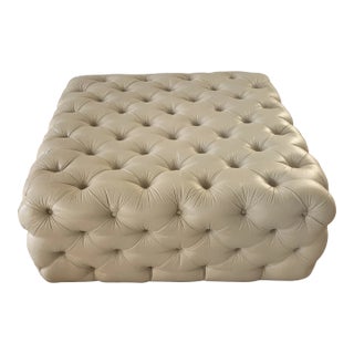Tufted Leather Ottoman For Sale