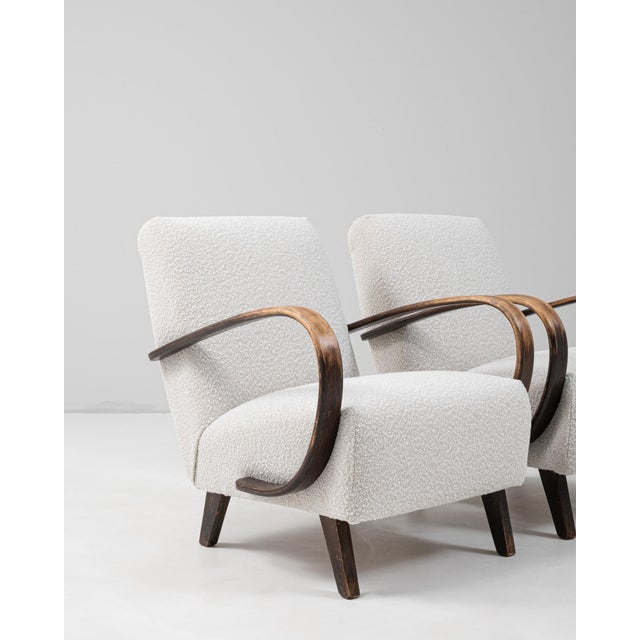 Wood 1950s Czech MCM Upholstered Armchairs By J. Halabala - A Pair For Sale - Image 7 of 18