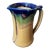Vintage Hand Made Yellow Pottery Pitcher With Blue and Green Accents For Sale