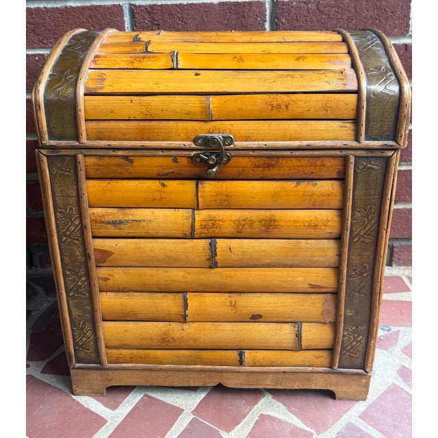 Midcentury Campaign Split Bamboo and Copper Trunk With Domed Lid For Sale - Image 13 of 13
