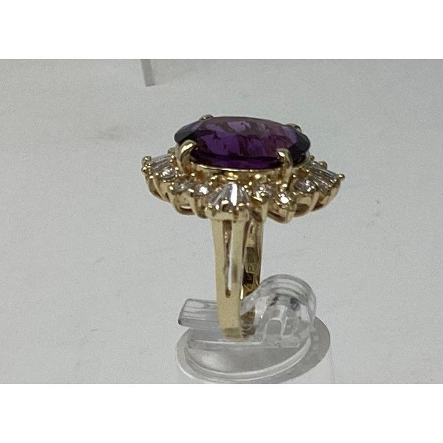 Contemporary Late 20th Century Stunning 8+ct Amethyst Set in 14k Yellow Gold Surrounded by Diamonds For Sale - Image 3 of 4