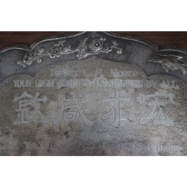 1926 Chinese Sterling Silver and Rosewood Presentation Plaque For Sale - Image 9 of 15