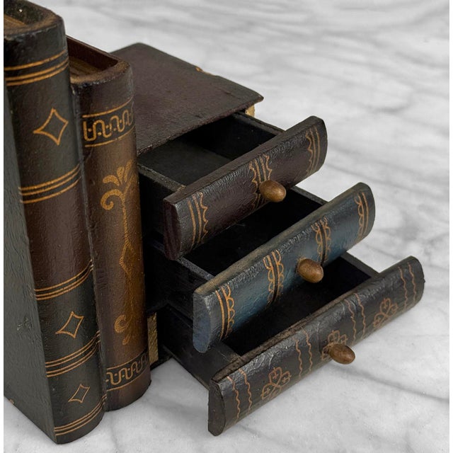 Late 20th Century Vintage Traditional Wood Faux Book Library Bookends - A Pair For Sale - Image 5 of 9