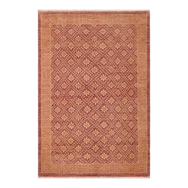 Boho Chic Ziegler Red Gold Hand-Knotted Wool Rug - 5'10'' X 9'2'' For Sale