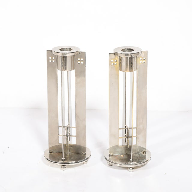 Metal Pair of Modernist Signed Swid Powell Geometric Candlestick Holders For Sale - Image 7 of 18