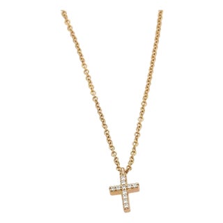 Tiffany & Co. Metro Diamond Cross Pendant Necklace in 18k Rose Gold For Sale