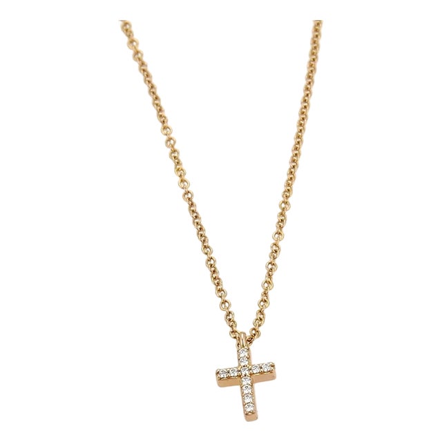 Tiffany & Co. Metro Diamond Cross Pendant Necklace in 18k Rose Gold For Sale