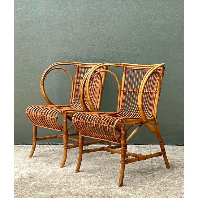 Vintage 1940s Danish Tove Kindt Larsen for Robert Wengler Stick Rattan Lounge Chairs - A Pair For Sale - Image 11 of 12