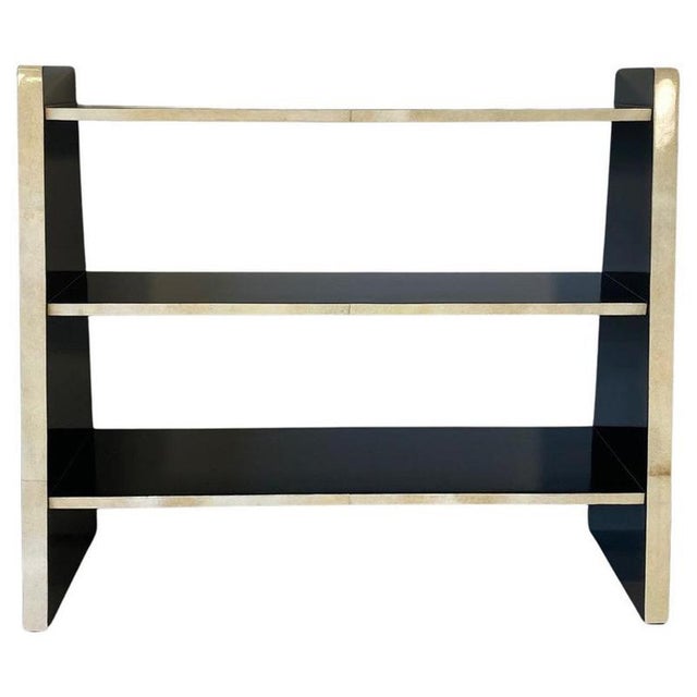 Italian Art Deco Style Parchment and Black Lacquer Bookcase, 1980s For Sale - Image 10 of 10