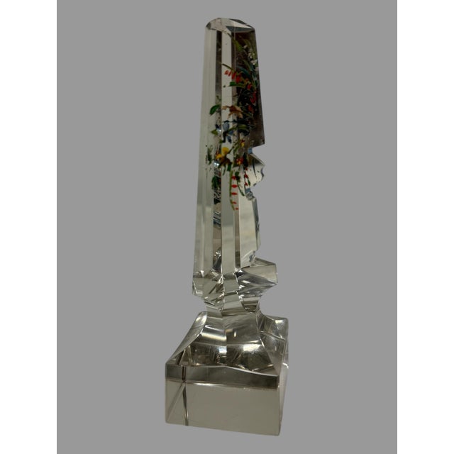 Antique Cut Glass Obelisk Paperweight With Hand Painted Floral & Urn Decor For Sale - Image 11 of 11