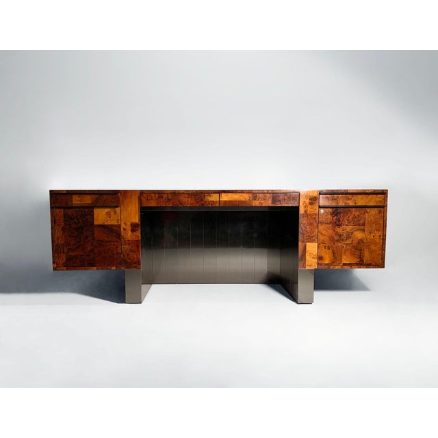 A period Paul Evans Desk in Cityscape Burl wood. In rather remarkable original condition minus some minor wear and tear...
