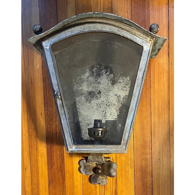 French Provincial French Patinated Copper & Tole Wall Lanterns With Ball Finials - a Pair For Sale - Image 3 of 15