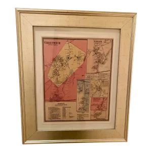 Framed Antique Map of Greenwich, Connecticut
