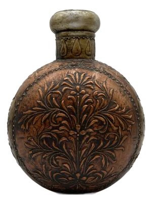 Antique Tibetan Copper Tin Vessel with Floral Pattern, 1920s