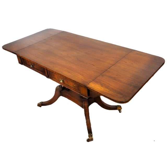 Late 19th Century 19th C English Regency Carved Brass Inlaid Rosewood Drop Leaf Sofa Table Desk For Sale - Image 5 of 18