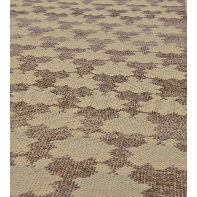 Brown Mid-Century Brown Floral-Motif Handmade Wool Turkish Rug For Sale - Image 8 of 9